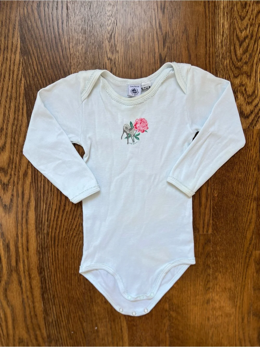 2 Petit Bateau Long-Sleeve Baby One-Piece Bodysuit - Pink / L.Blue w/fawn